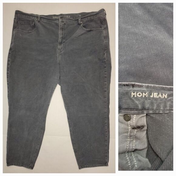 AMERICAN EAGLE MOM Jeans Sz 24 Faux Corduroy High Rise Stretch Tampered Gray - Picture 1 of 10